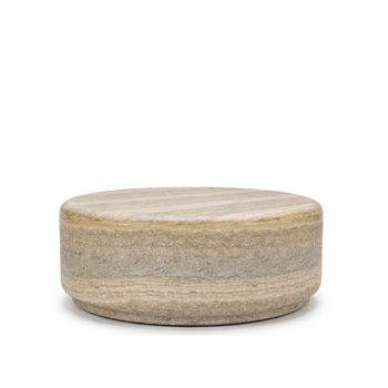 Carmel Bay round cocktail table in light brown with layered natural stone bands