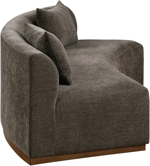 Dark gray chenille upholstered sofa section with two back cushions and rounded arms