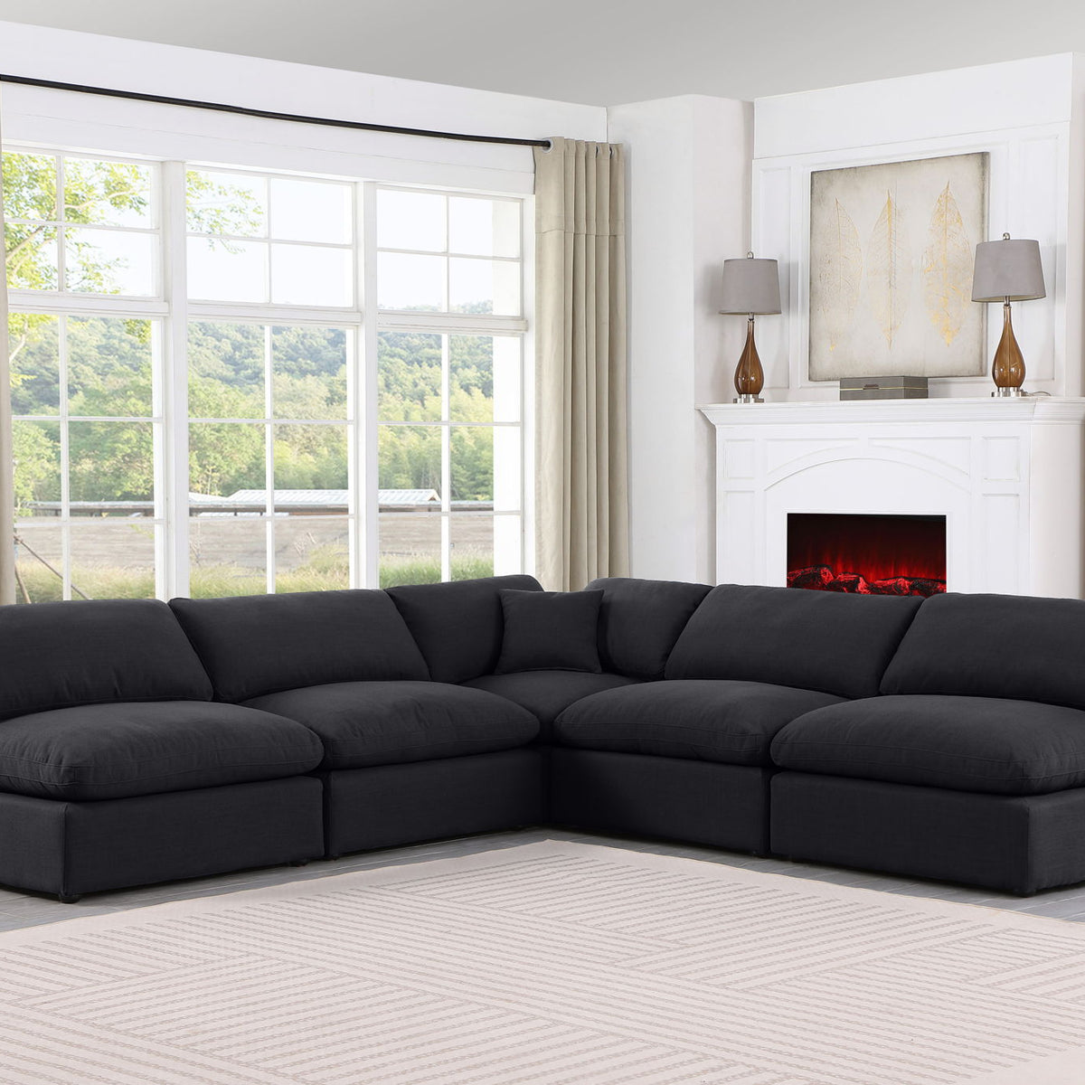 Comfy - 5 Piece Linen Modular Corner Armless Sectional