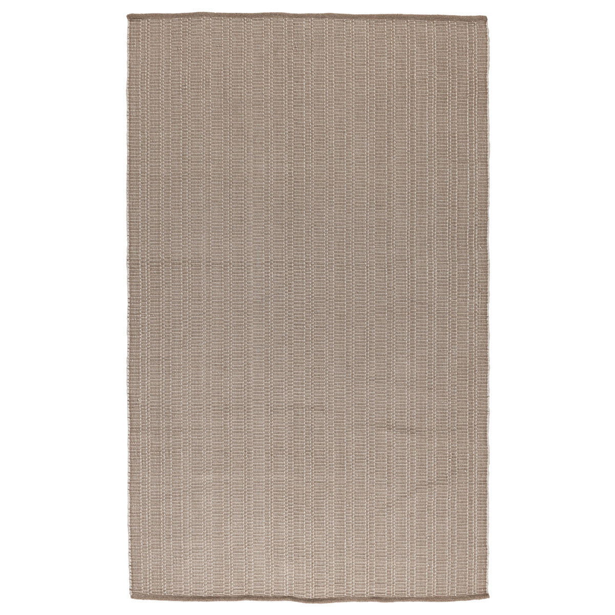 Sand indoor/outdoor rug with tight flat weave and straight bound edges.