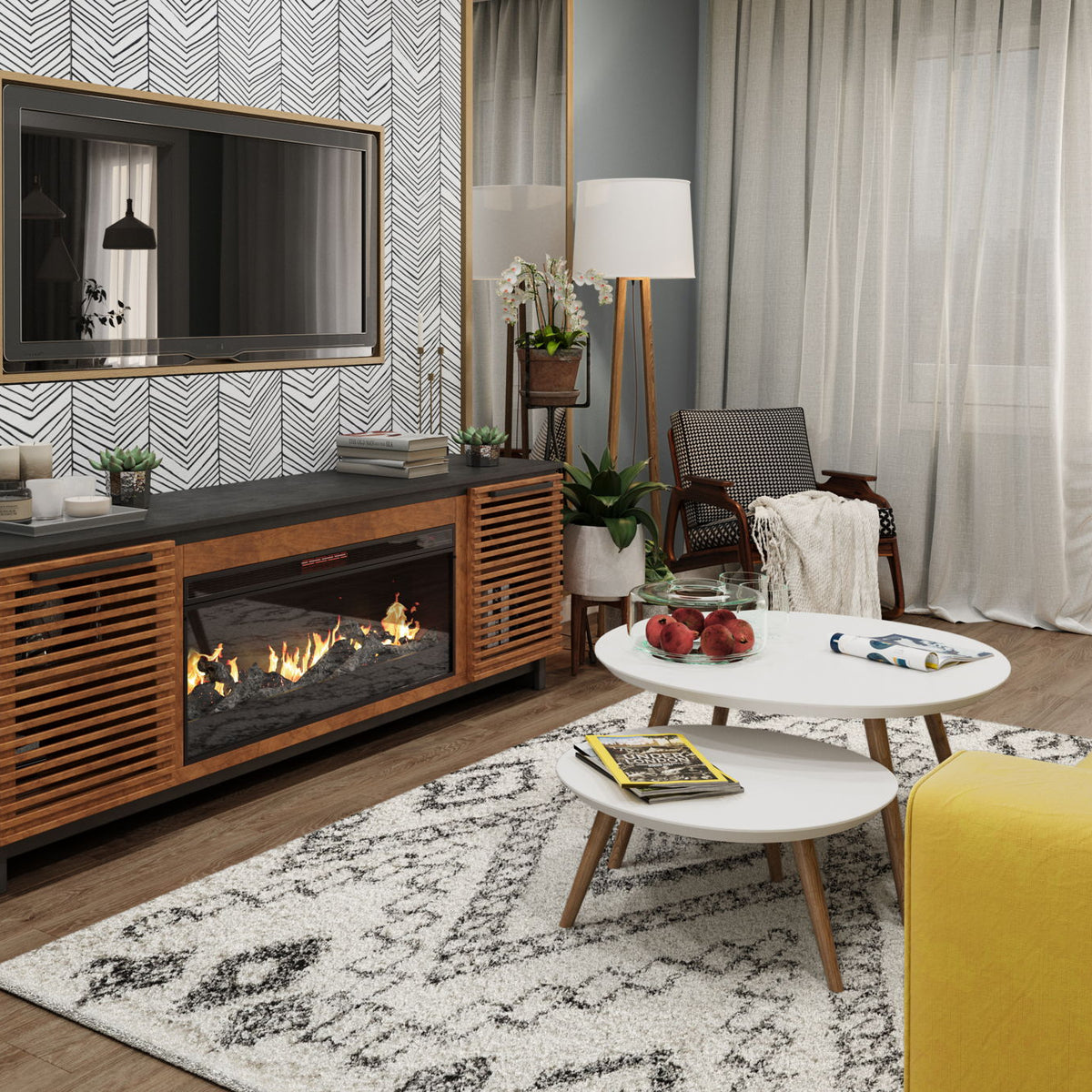 Graceland - Fireplace TV Stand Console For TVs Up To 100" - Black, Bourbon