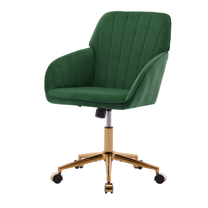 Dark green ergonomic office chair with quilted back, swivel base, casters