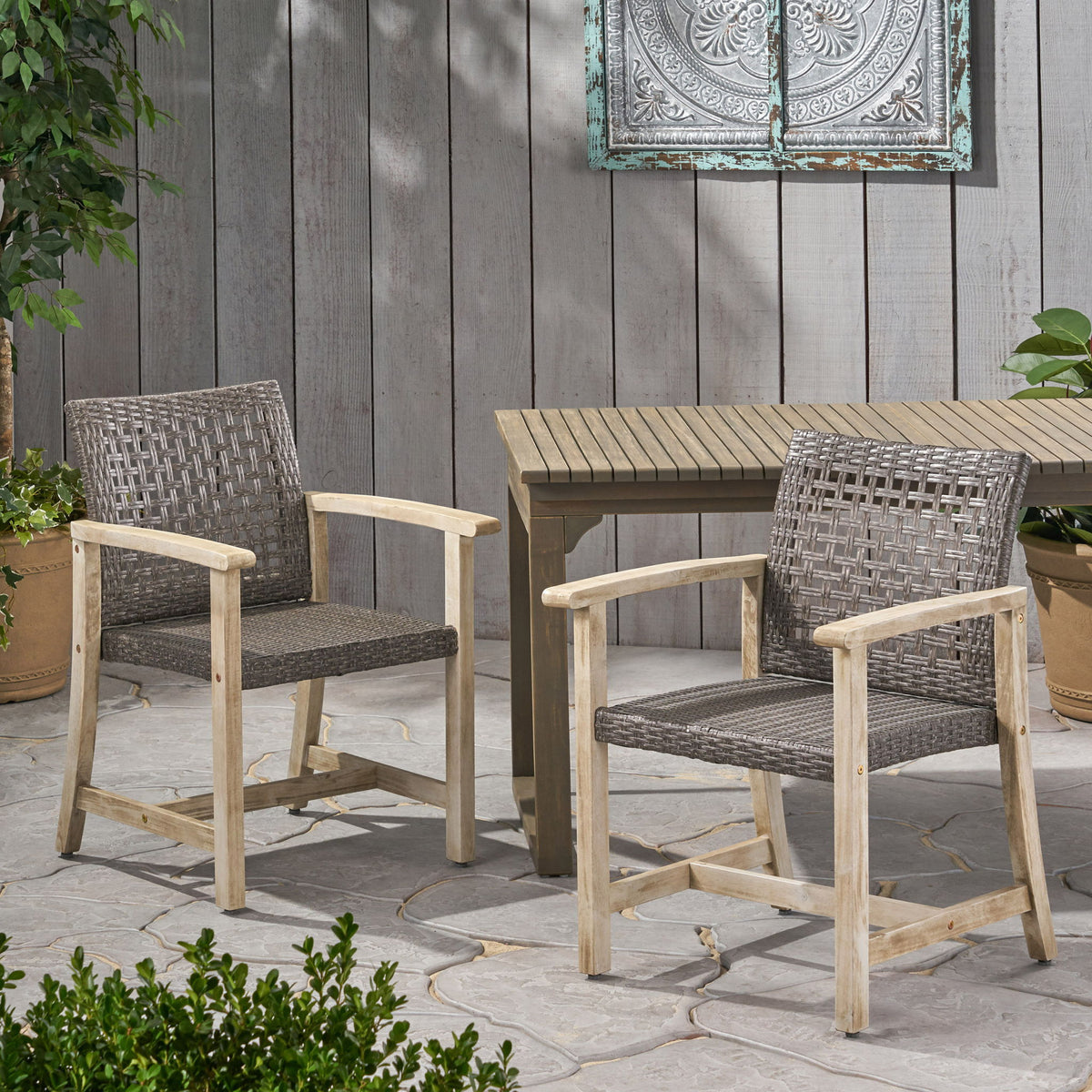 Outdoor Dining Chair Acacia Wood Frame (Set of 2)
