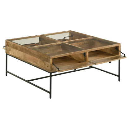 Stephie - 4-Drawer Square Glass Top Coffee Table - Honey Brown