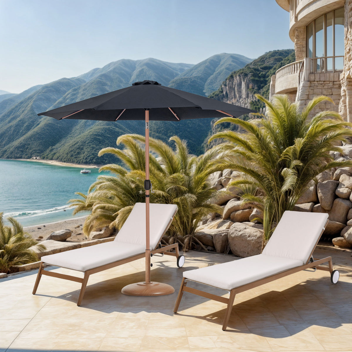 Fiji - Aluminum Patio Umbrella With Round Teak Base