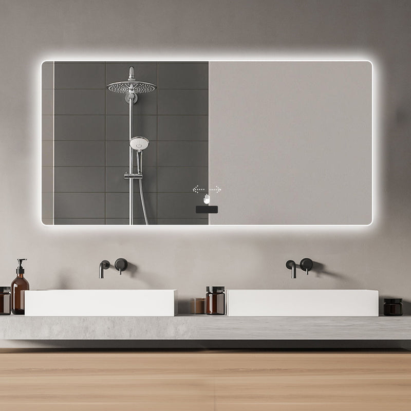 Frameless Bathroom Mirror With Light, LED Backlit, Tri Color Dimming, Anti Fog, Smart Sensor - Silver