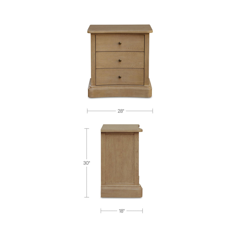 Natural wood nightstand dimensions: 28 in W, 30 in H, 18 in D