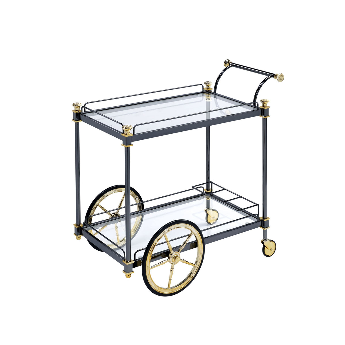 Cyrus - Clear Glass Serving Cart - Black / Gold