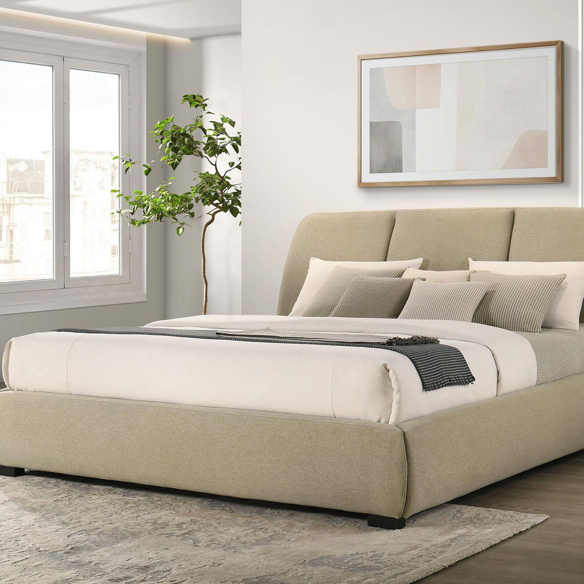 Mokena 46-inch Upholstered Eastern King Platform Bed Brown