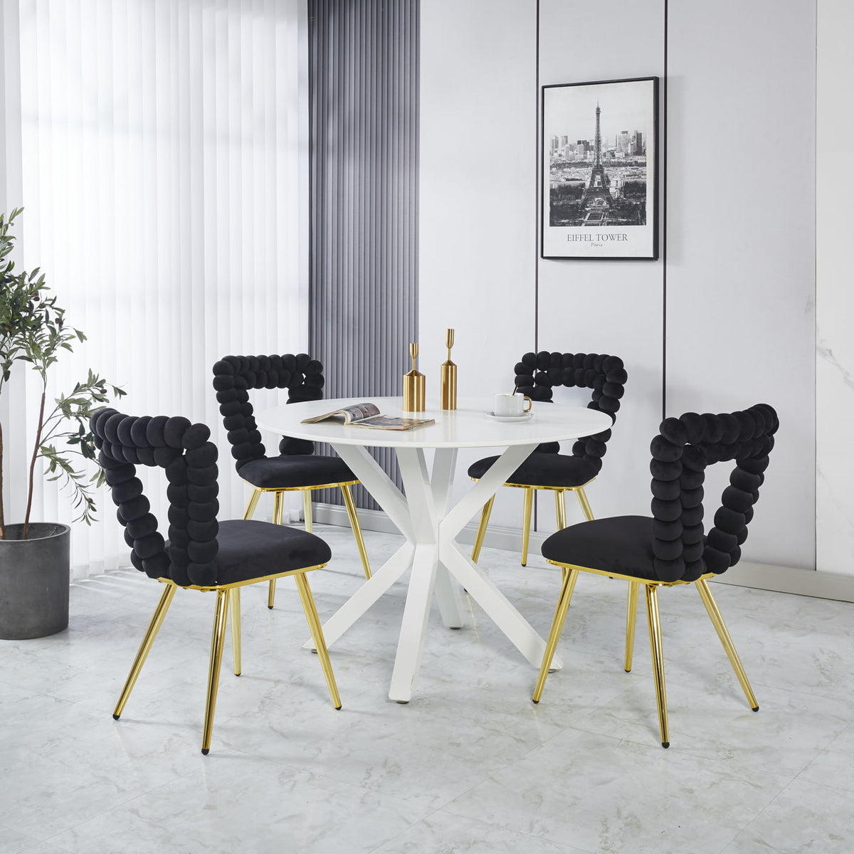 Modern Chair With Iron Tube Legs, Soft Cushions And Comfortable Backrest, Suitable For Dining Room, Living Room, Cafe, Hairball Back