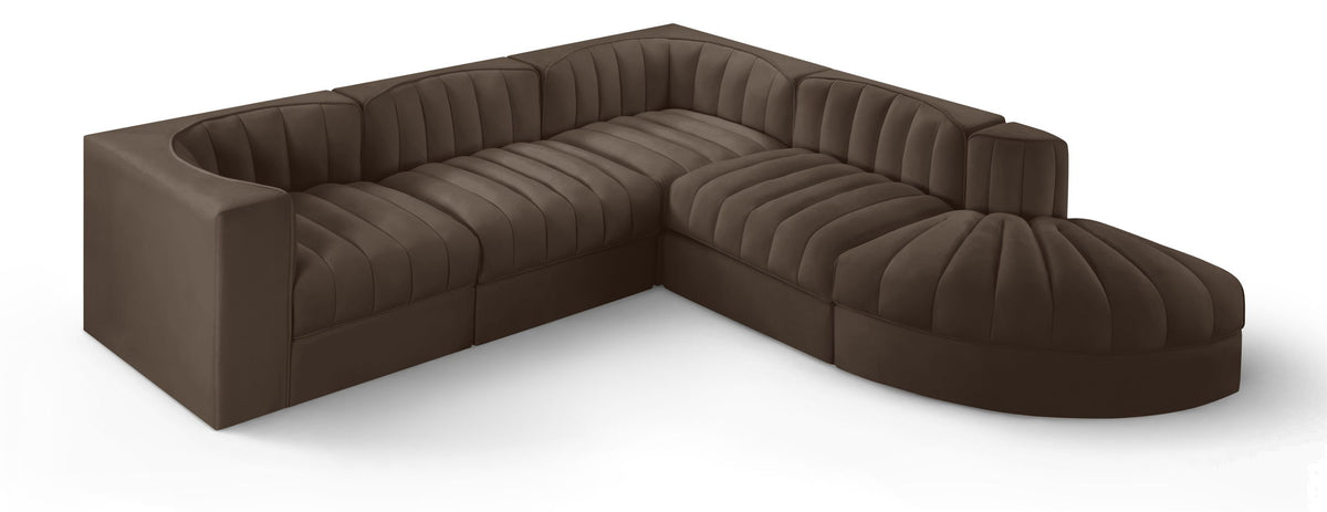 Rummi - Velvet Performance Fabric Upholstered 5 Piece Modular Sectional
