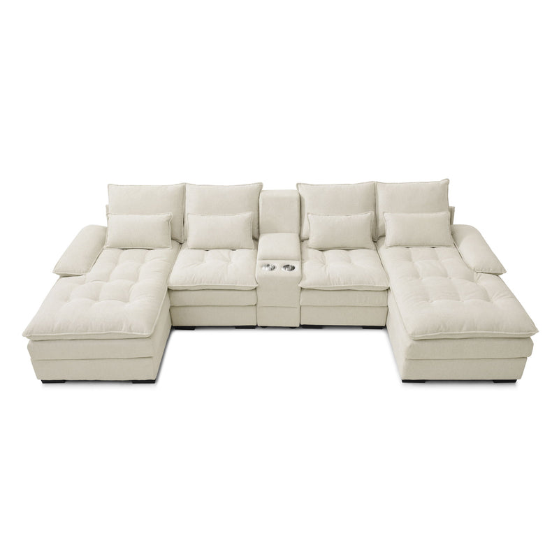 Contemporary U Shaped Sofa With Console And Cupholders