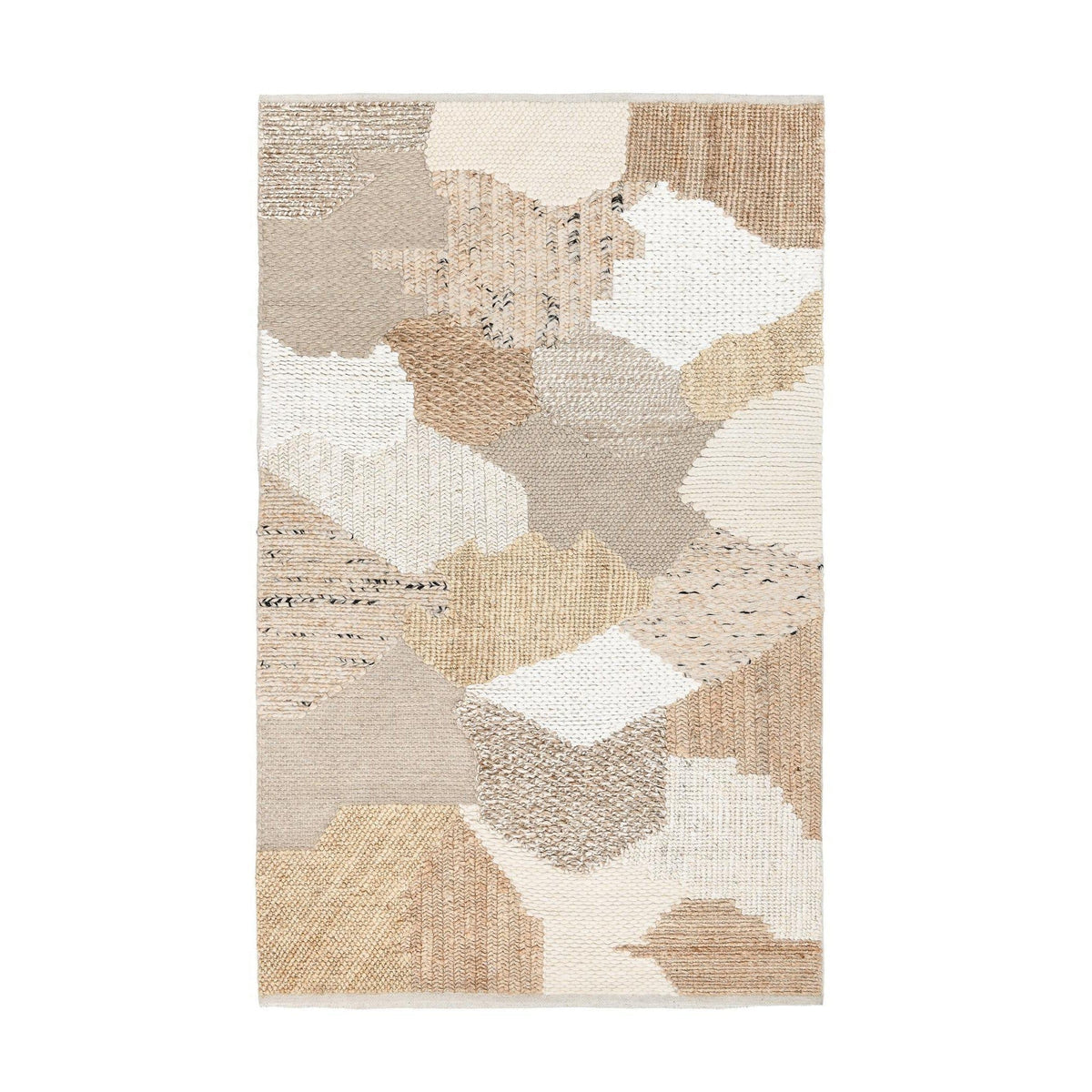 Bondo rug with abstract geometric blocks in beige, cream, and tan