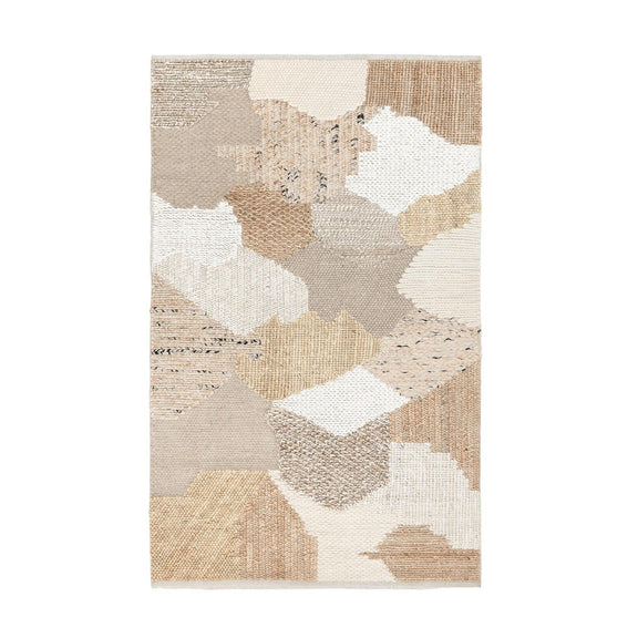 Bondo rug with abstract geometric blocks in beige, cream, and tan