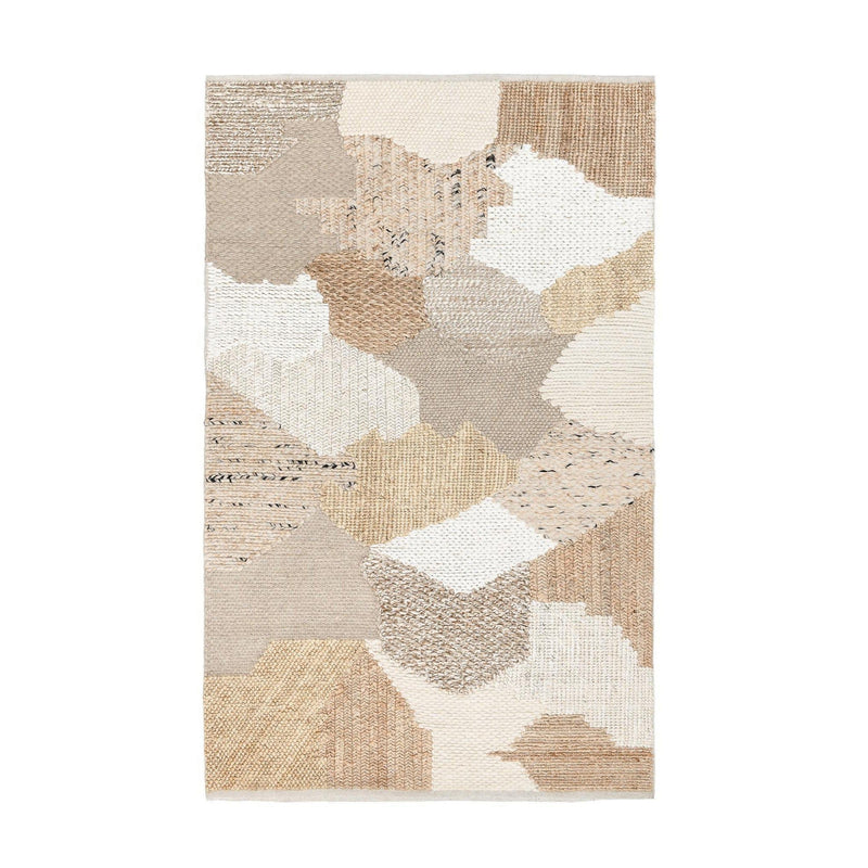 Bondo rug with abstract geometric blocks in beige, cream, and tan