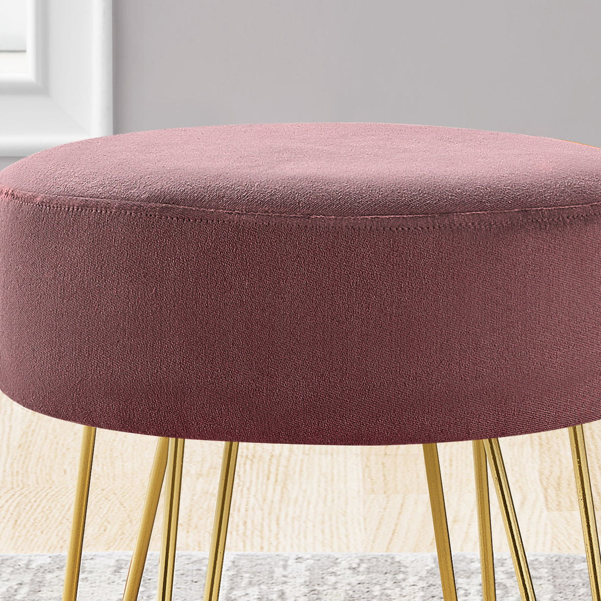 Ottoman, Pouf, Footrest, Foot Stool, Round Gold Metal Legs, Contemporary, Modern