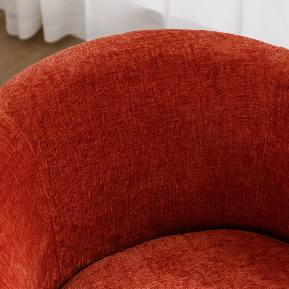 Chenille Fabric Swivel Accent Armchair Barrel Chair With Powder Coating Metal Ring