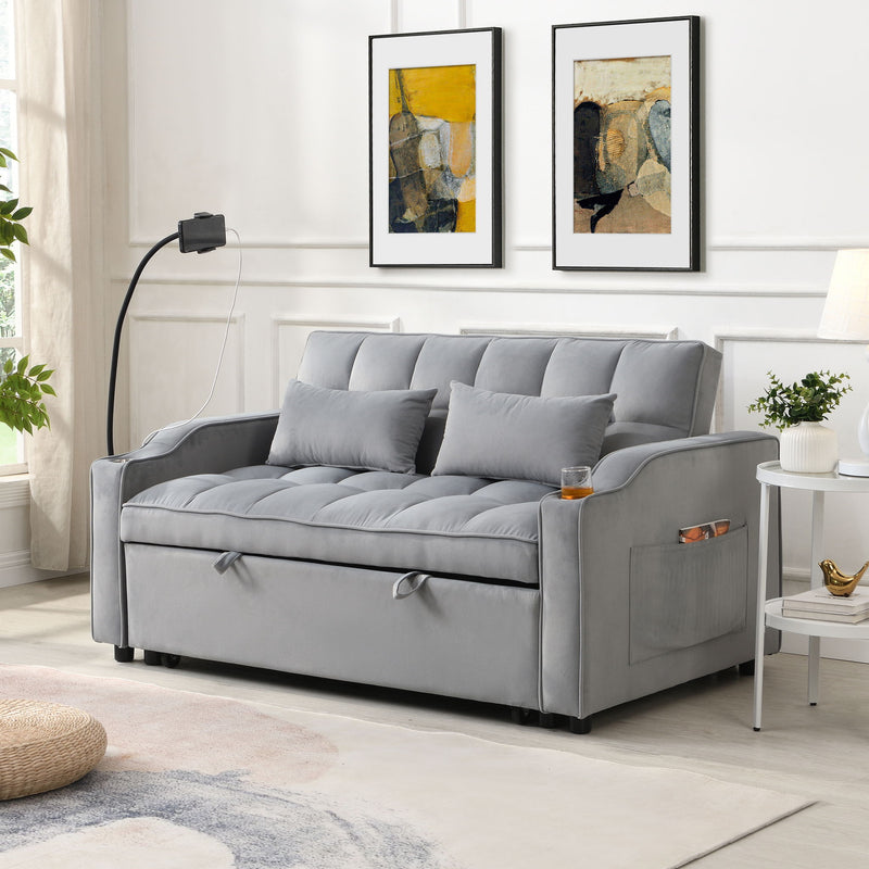 Modern Loveseat Futon Sofa With Pullout Bed, Adjustable Reclining Backrest, Toss Pillows