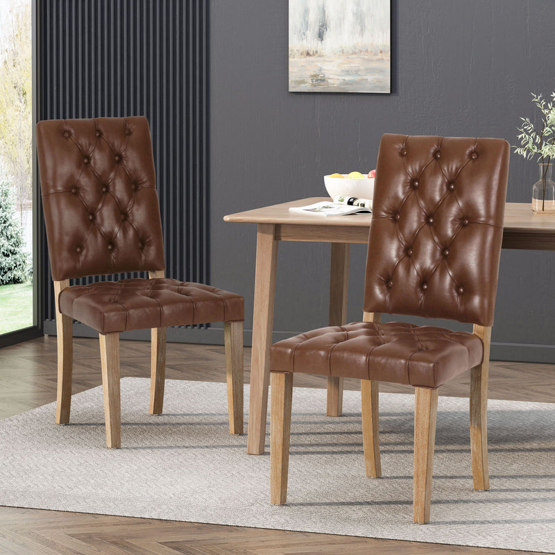 Sophisticated Dining Chair Set With Button Tufting - Light Brown / Weathered Wood