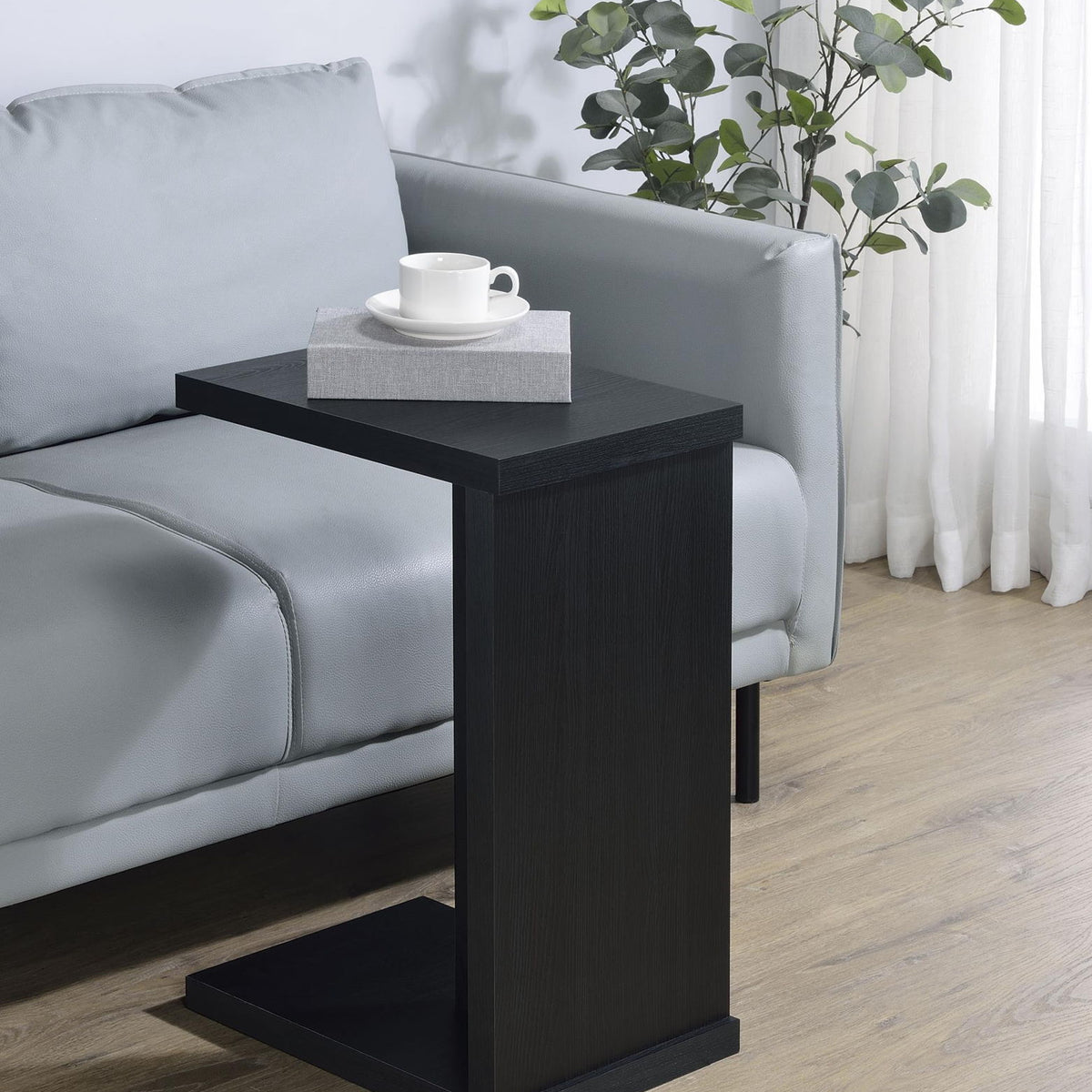 Clower Engineered Wood C-Shaped Sofa Side Table Black