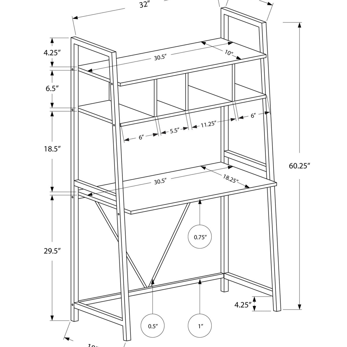 Computer Desk For Home Office, Laptop, Leaning, Storage Shelves, Contemporary & Modern - White
