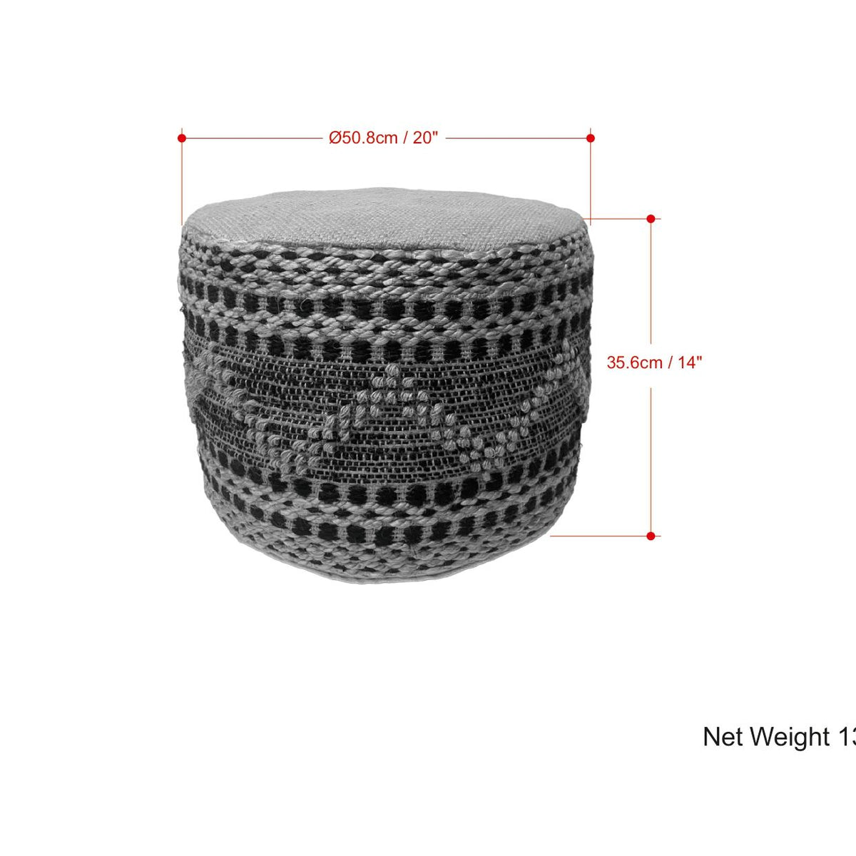 Stella - Round Woven Pouf - Natural / Black