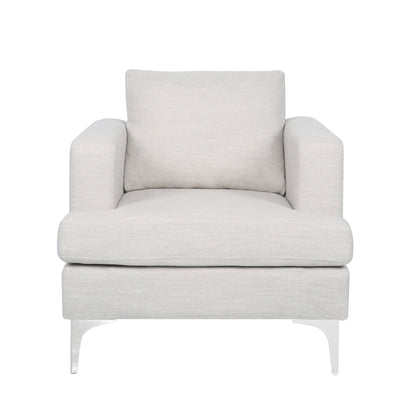 Upholstered Fabric Club Chair With Iron Legs - Beige