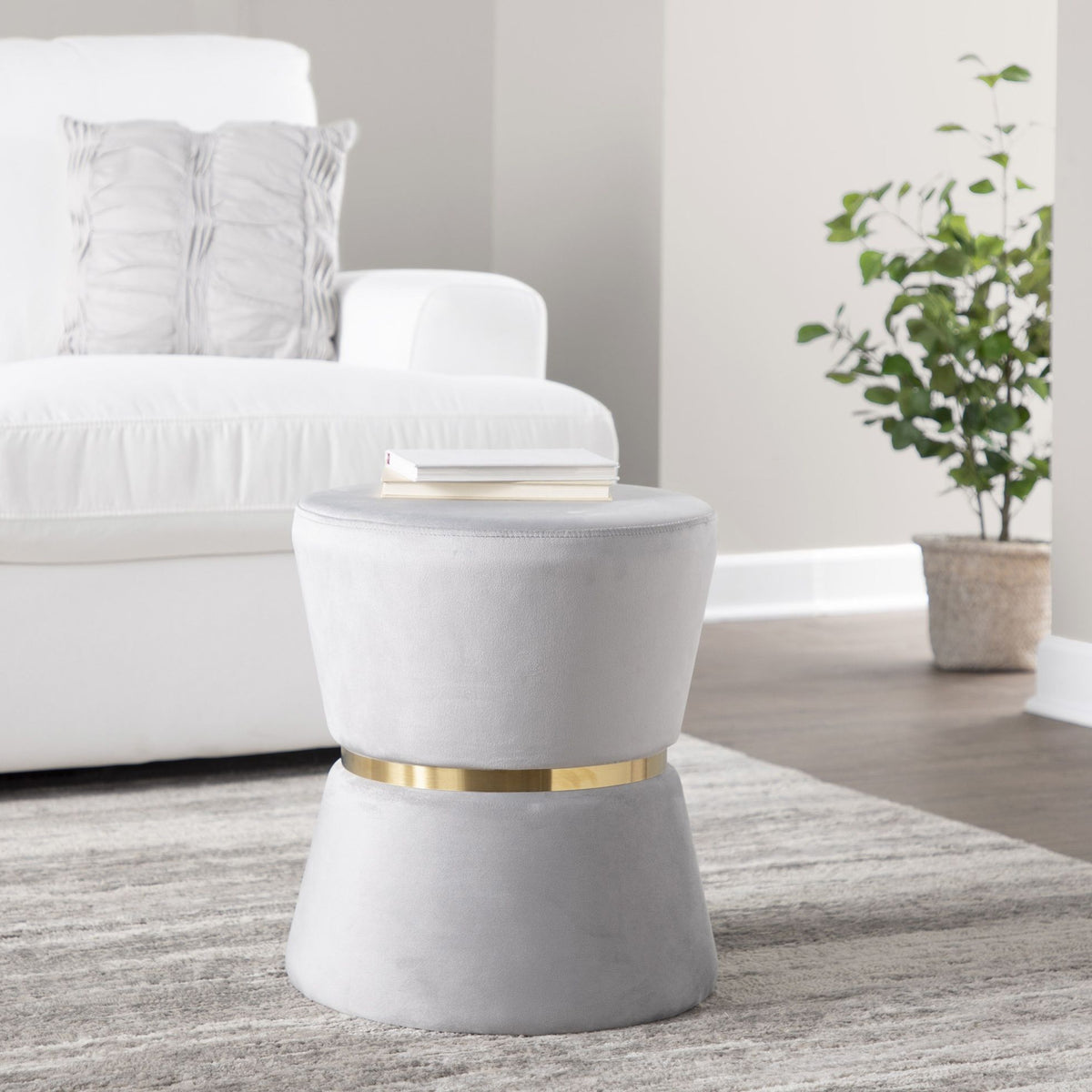 Gemma - Contemporary / Glam Ottoman - Silver / Gold