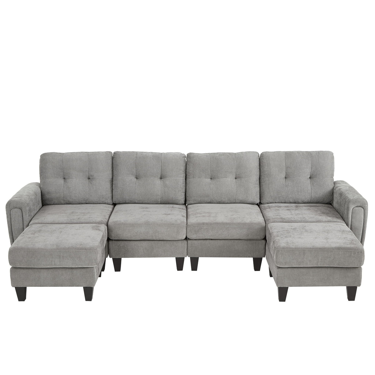 Modular Sectional Sofa With Movable Ottomans, USB Ports & Side Tables