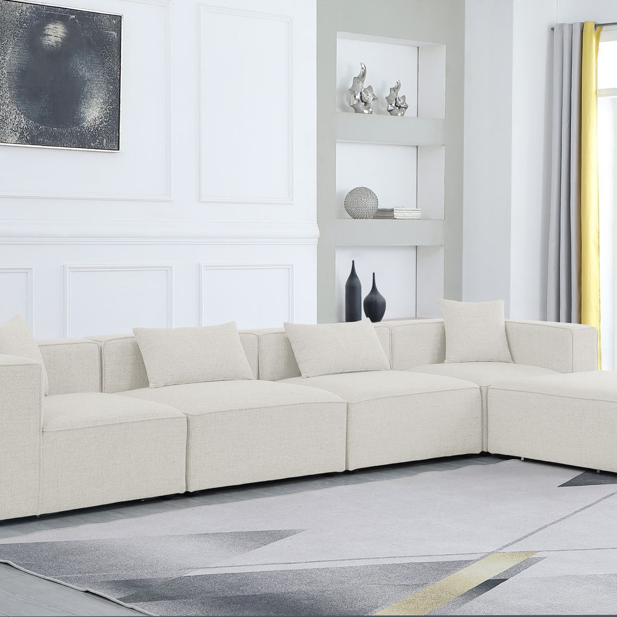 Cube - Linen 5 Piece Modular Sectional With Chaise