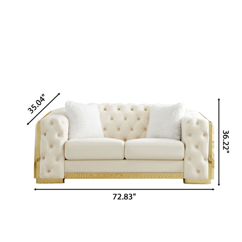 2 Seater Loveseat Sofa With Button Tufted Diamond Grid & 2 Pillows For Living Room