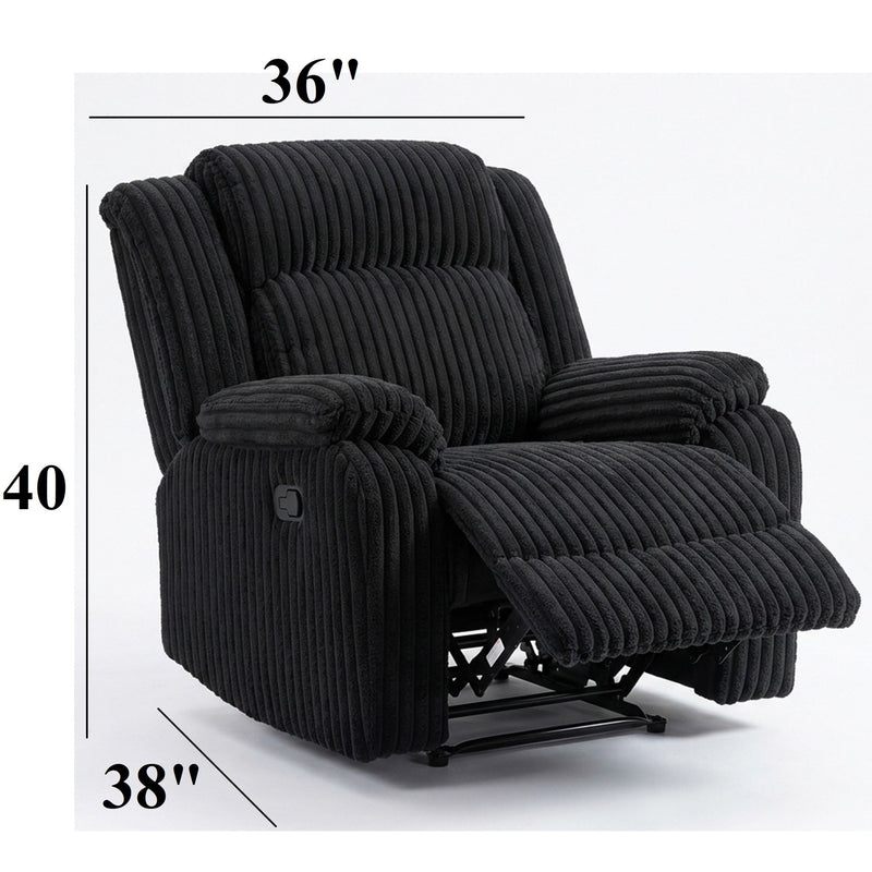 Motion Recliner Chair With Plush Armrests For Living Room, Soft Seat - Black