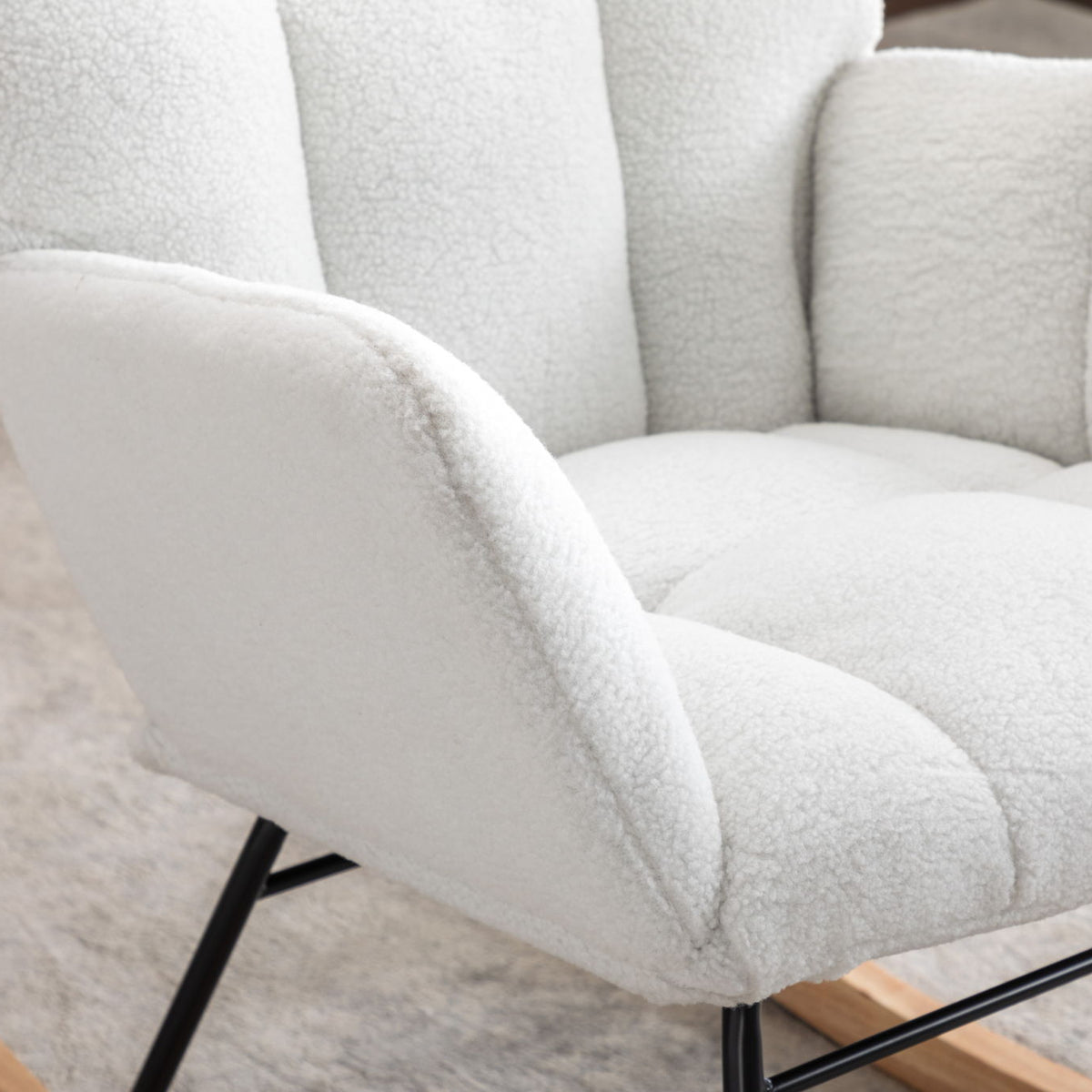 Teddy Fabric Rocking Gilder Nursery Chair For Living Room Indoor - Ivory