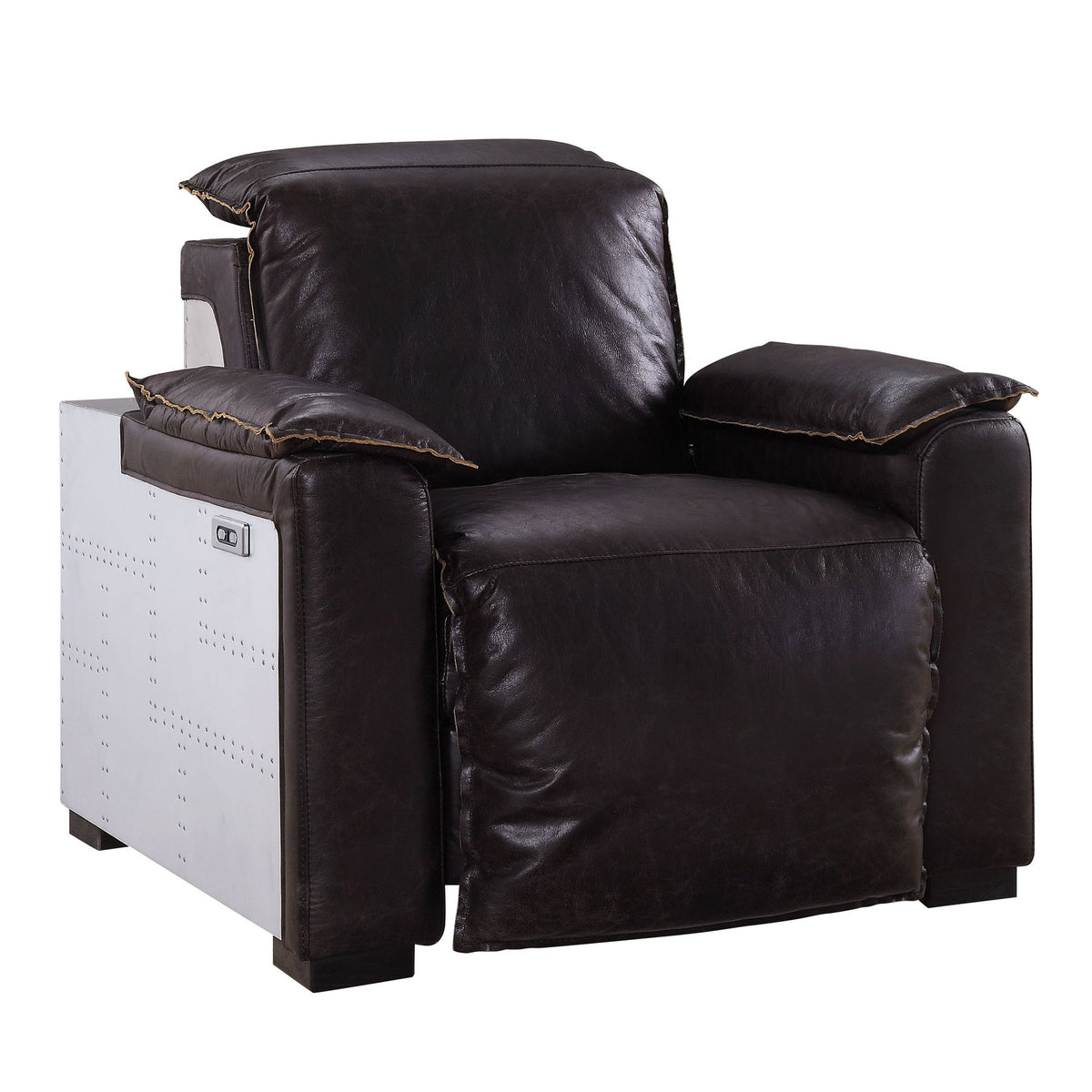 Misezon - Top Grain Leather Power Motion Recliner - Dark Brown