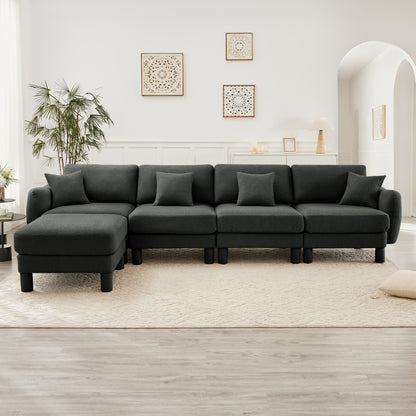 4-Seater L-Shaped Boucle Sectional Sofa - Dark Gray Boucle