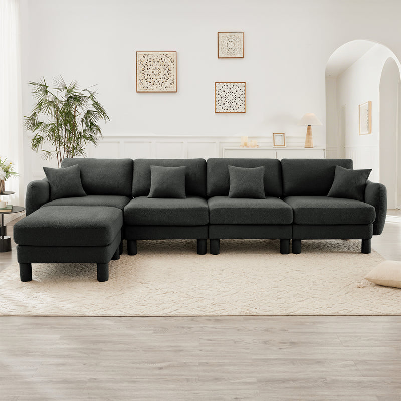 4-Seater L-Shaped Boucle Sectional Sofa - Dark Gray Boucle