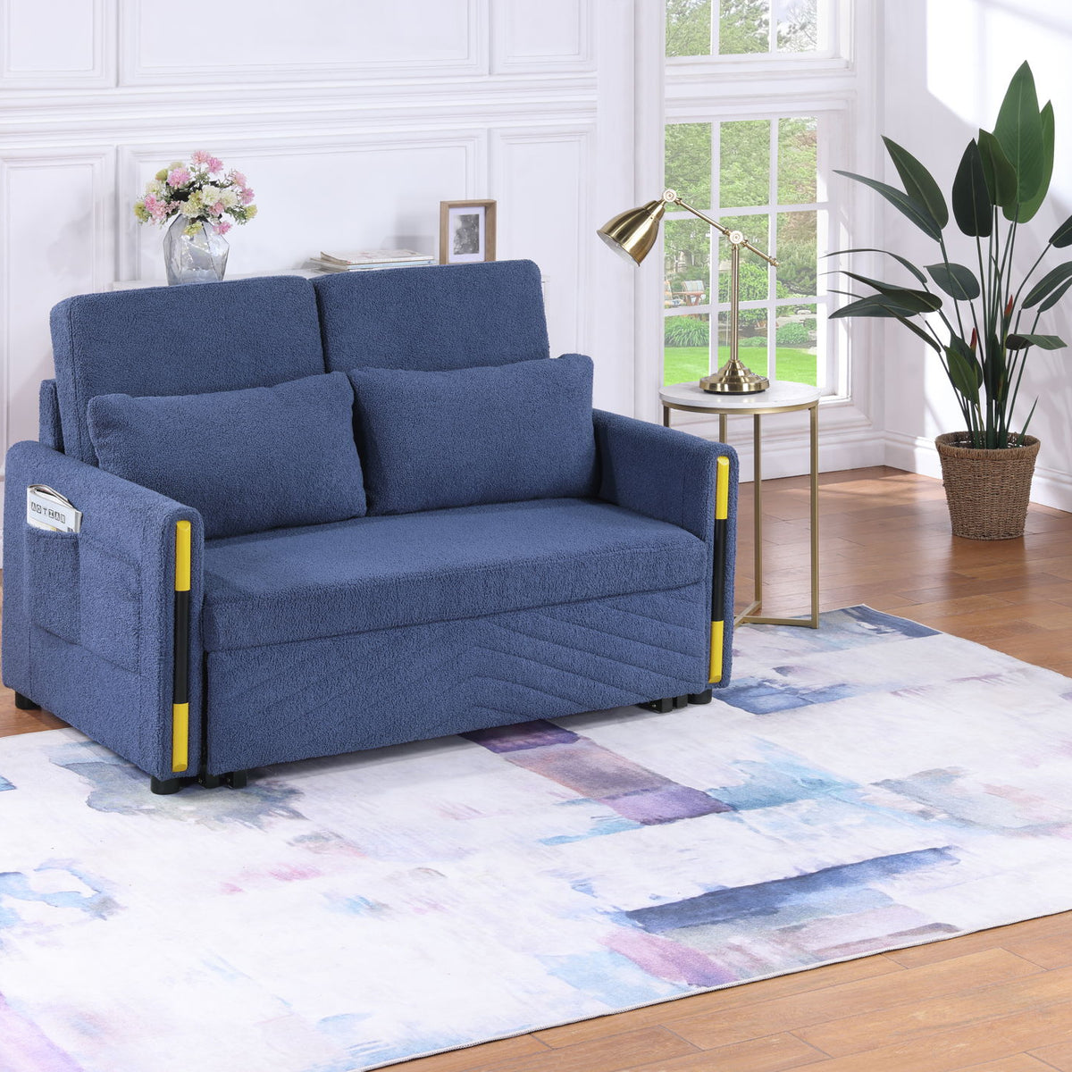 Percy - Teddy Velvet Sleeper Loveseat With Dual-Pull Sleeper Design