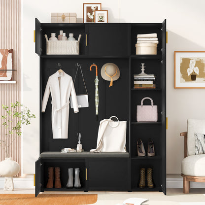 Hall Tree with Bench Open Shelving Black