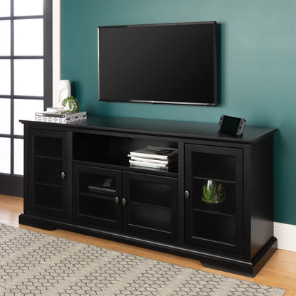 Transitional Classic 70" TV Stand For 80" TVs With 4 Glass Doors