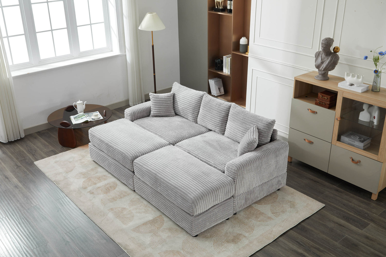 Modern Sectional Couch , 2 Pieces Corduroy Couch Cushion Covers , Soft Stretch Sofa Slipcovers with 2pcs Pillows