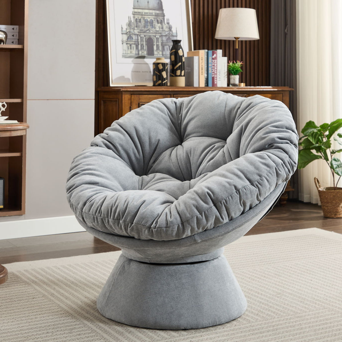 Oversized Swivel Accent Chair, 360 Swivel Barrel Chair, Papasan Chair For Living Room Bedroom