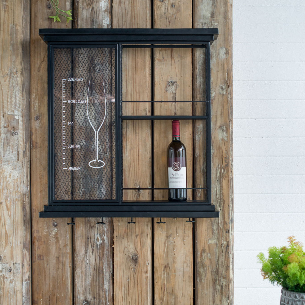 Floating Wine Bar Shelf With Glass Holder And Display Shelves - Black
