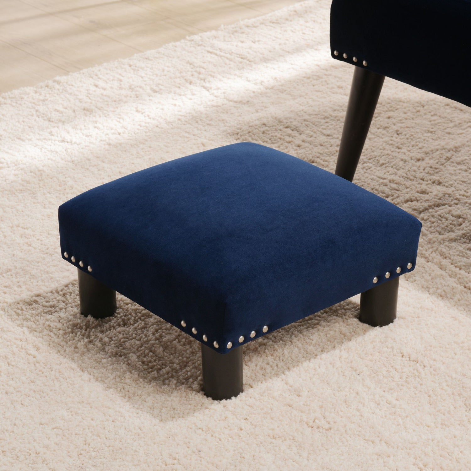 Jules - Square Accent Footstool Ottoman - Navy Blue