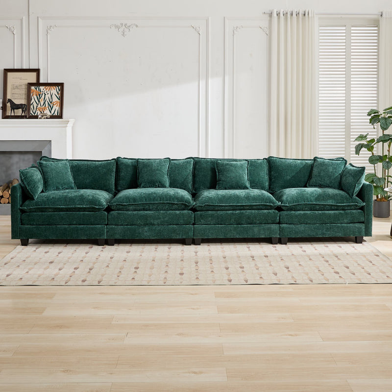 Cloud Sofa 4 Seats (Ottoman is not included), Modern Sectional Couch, for Living Room Bedroom and Apartment, Comfy Double Layer Upholstered Seat Cushion, Breathable Chenille Fabric, Green