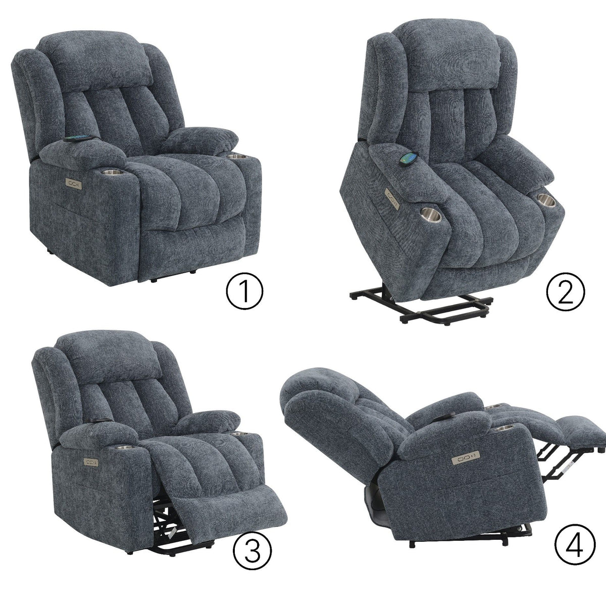 Omarion - Chenille Power Motion Recliner With Lift Heating Massage Function - Blue