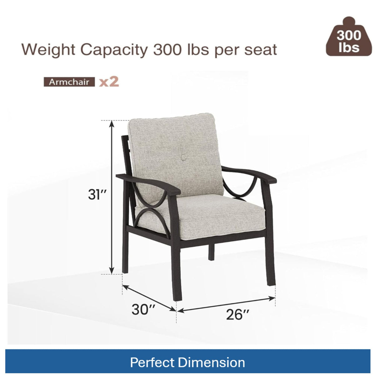 All-Weather Armchairs With Cushions, Modern Sculptural Design (Set of 2)