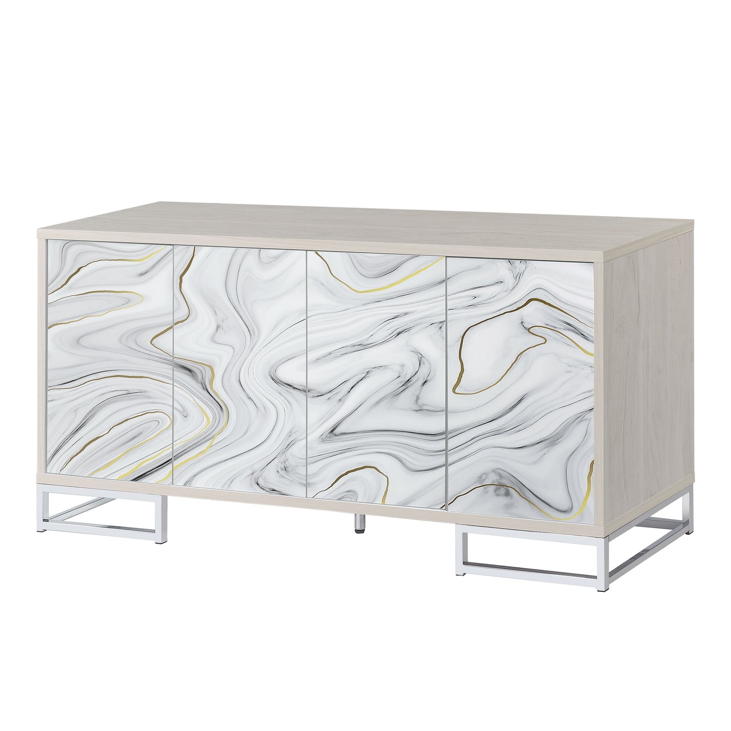 Panos - Console Cabinet - White Marcle / Chrome