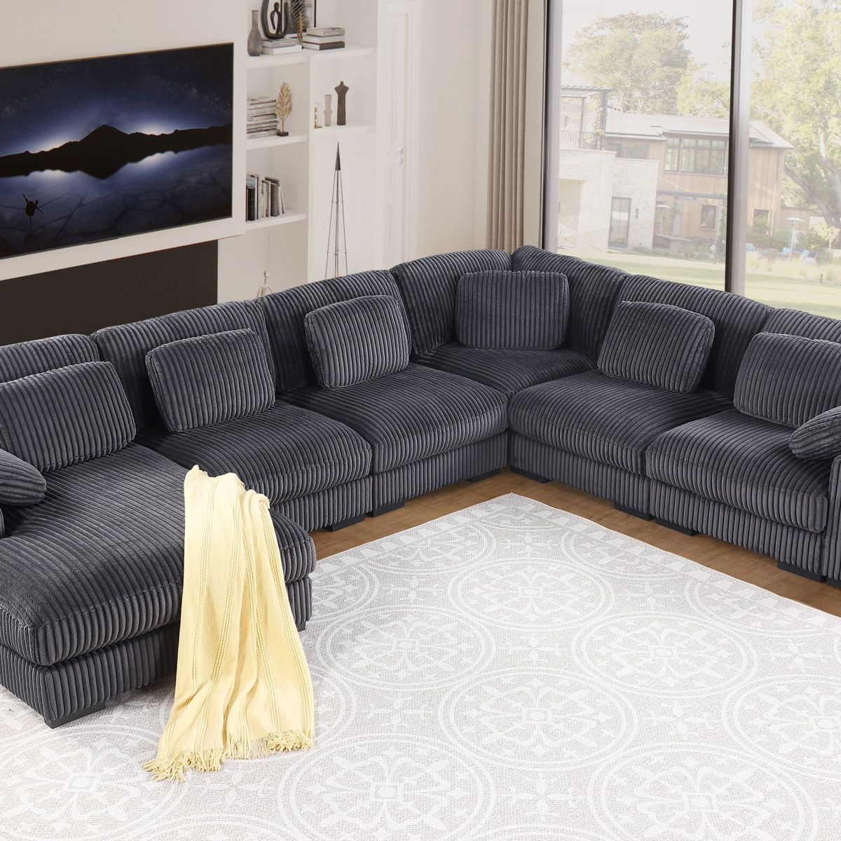 Nadine - Corduroy Modular Corner Sectional Sofa With Left Facing Chaise