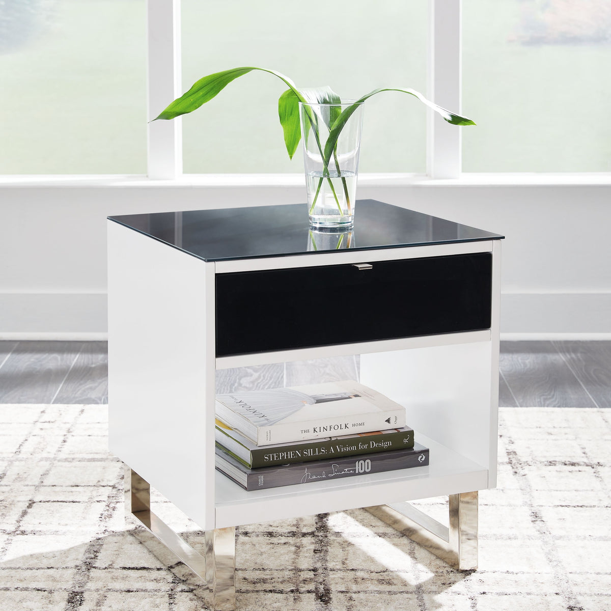 Gardoni - Rectangular End Table - White / Black
