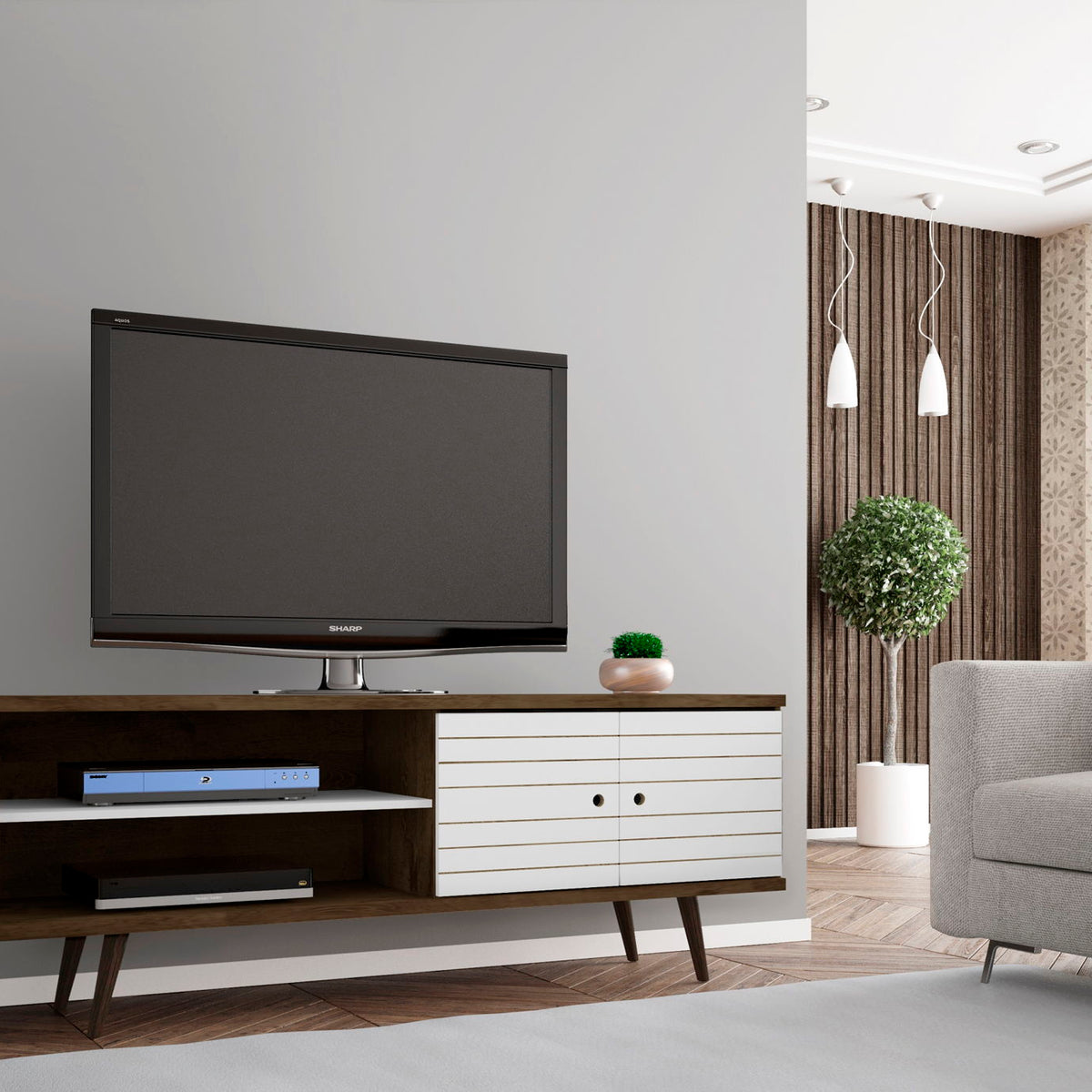 Manhattan Liberty - 63" TV Stand With Rustic Brown Frame